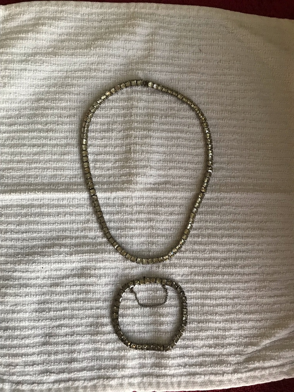 Classic Silver Tone Tennis Necklace and Bracelet Set